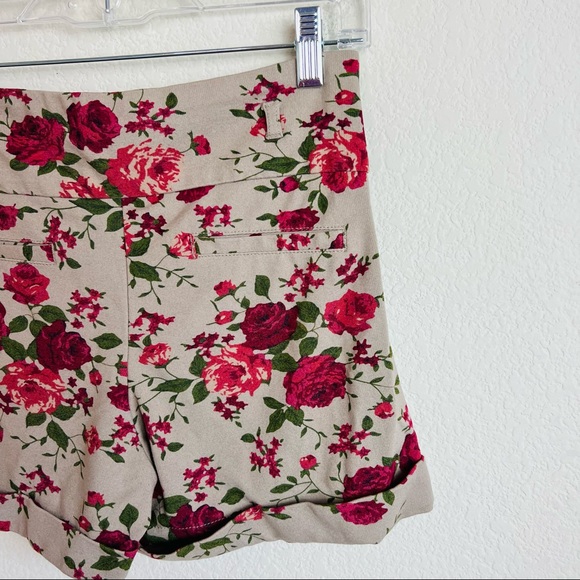 Brown & Pink Floral Tuxedo Button High Waisted Cuffed Shorts - Picture 6 of 8